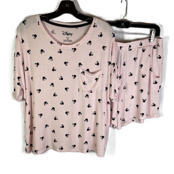 Disney Minnie Mouse Pink Pajama Set Short Sleeve Top Shorts Pockets Size M - Picture 6 of 16